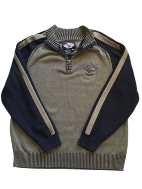 Harley Davidson XL Tan and Black Quarter Zip Motorcycle Sweater Extra Large
